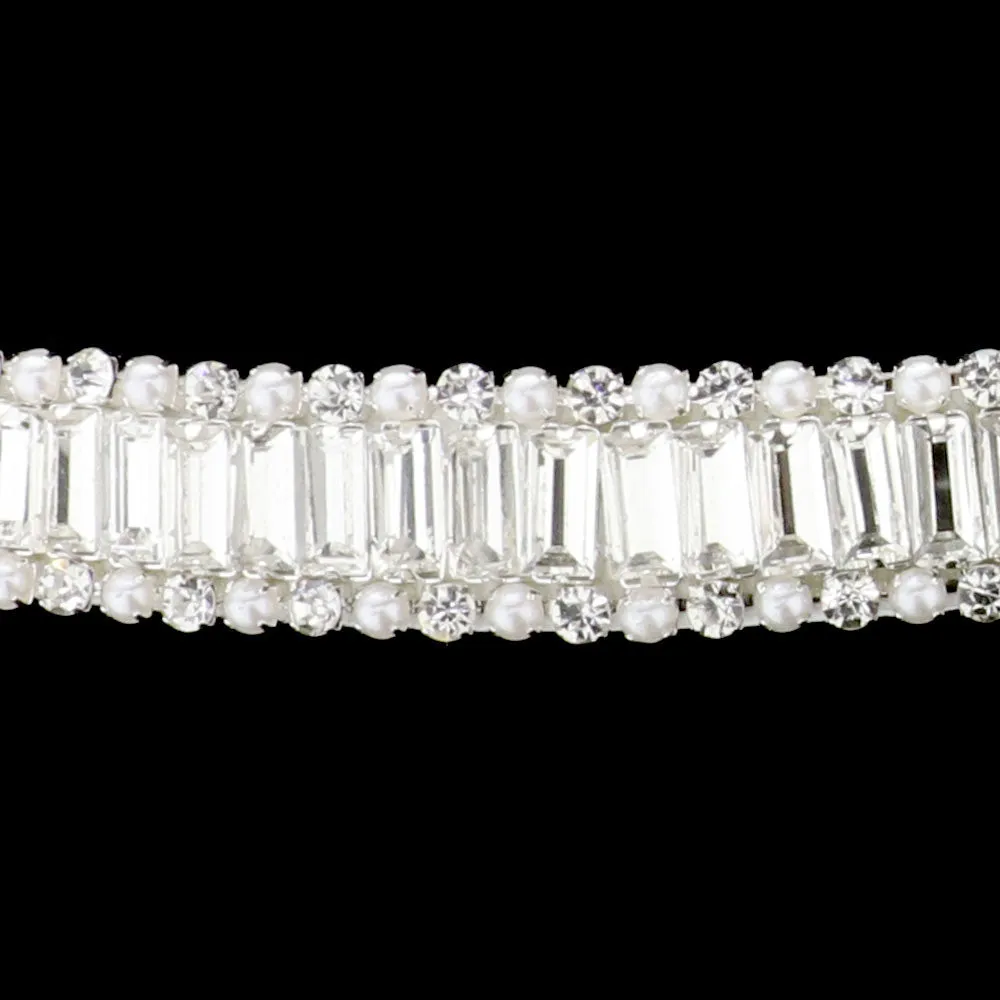 Pearl Round Baguette Stone Sash Bridal Wedding Belt Headband