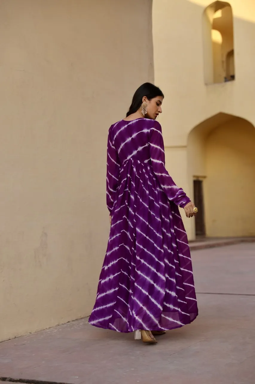 Purple tie and dye lehariya anarkali