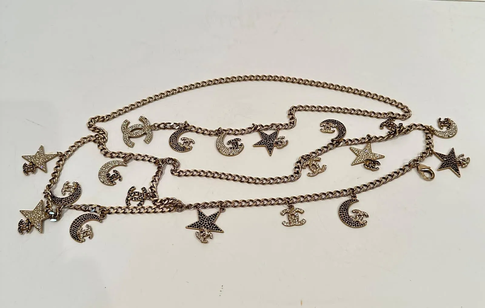 Rare Chanel 08P 2008 Spring Runway Stars Moon Gold Crystals Belt/Necklace