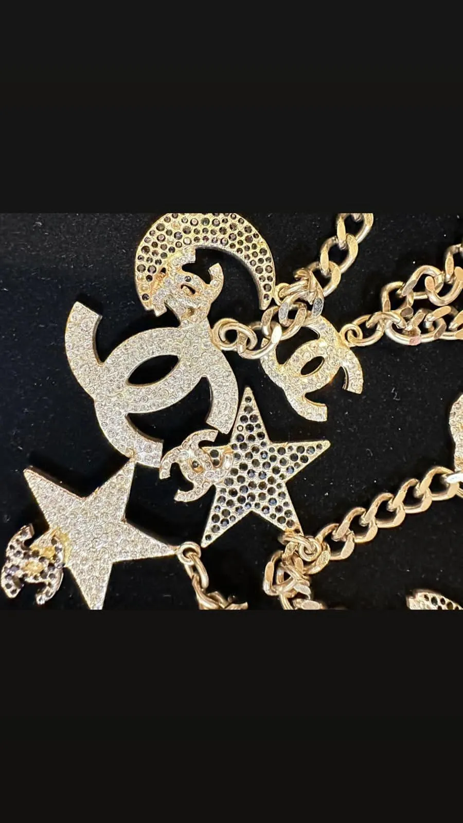 Rare Chanel 08P 2008 Spring Runway Stars Moon Gold Crystals Belt/Necklace