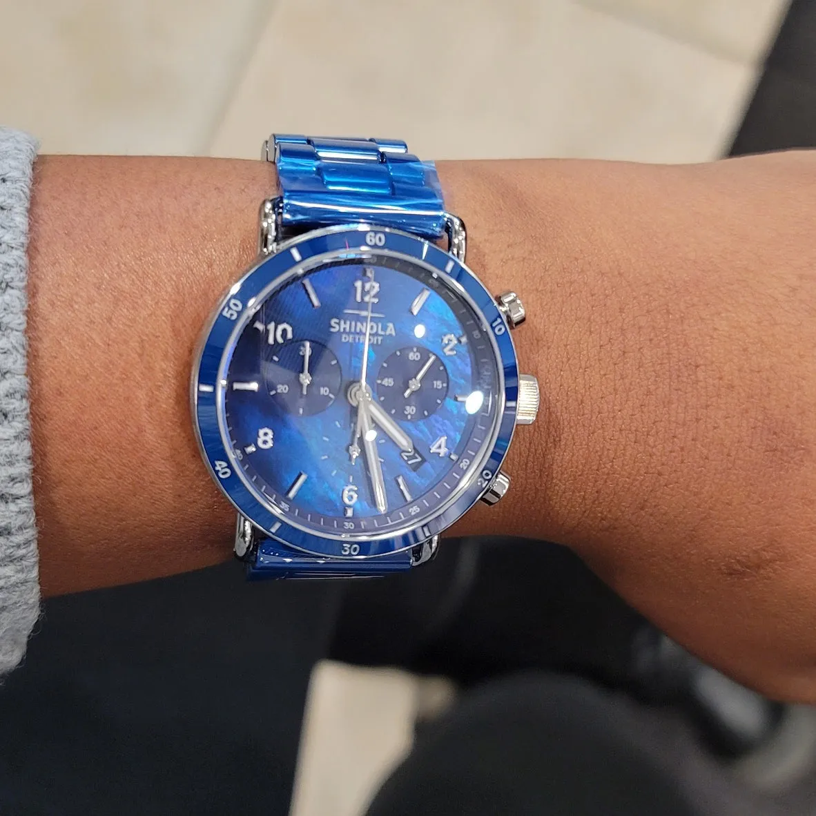 Shinola Canfield Sport 40MM Blue Mother of Pearl Chronograph Cobalt Blue Ceramic Bracelet Watch