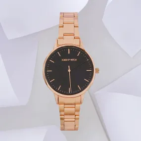 Tokyo Black Dial Rosegold Metallic Strap Watch