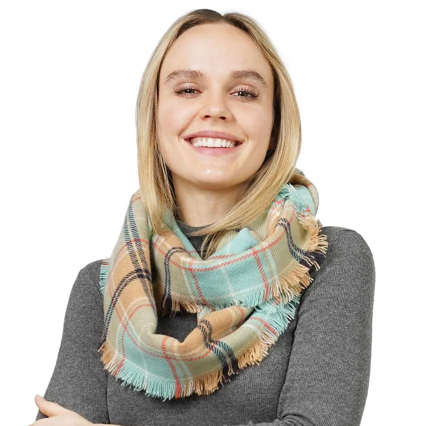 Trendy Plaid Check Patterned Infinity Scarf