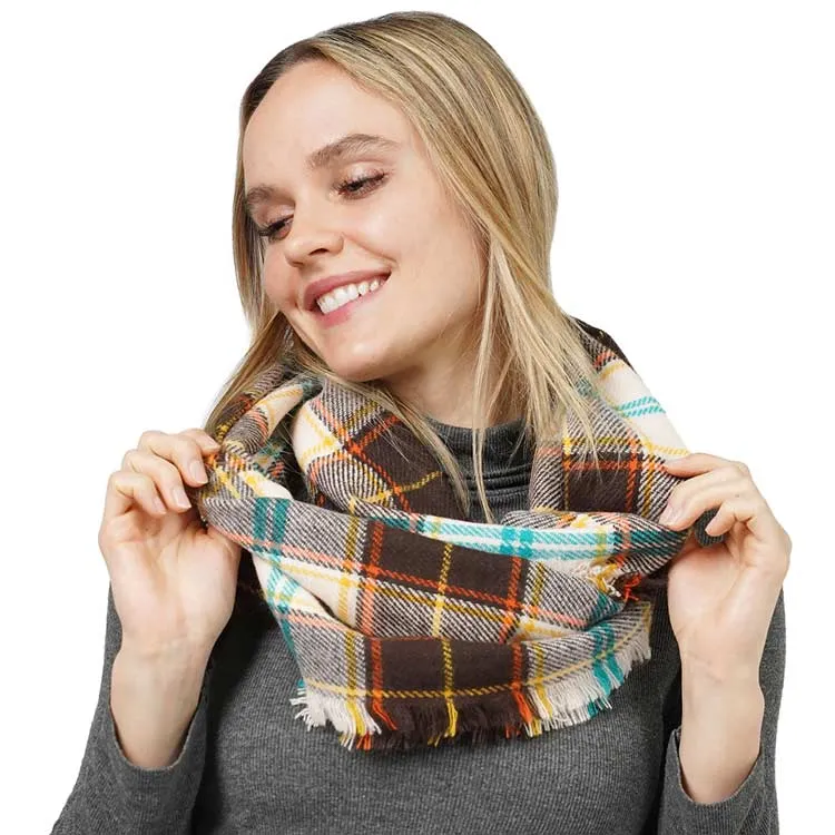 Trendy Plaid Check Patterned Infinity Scarf