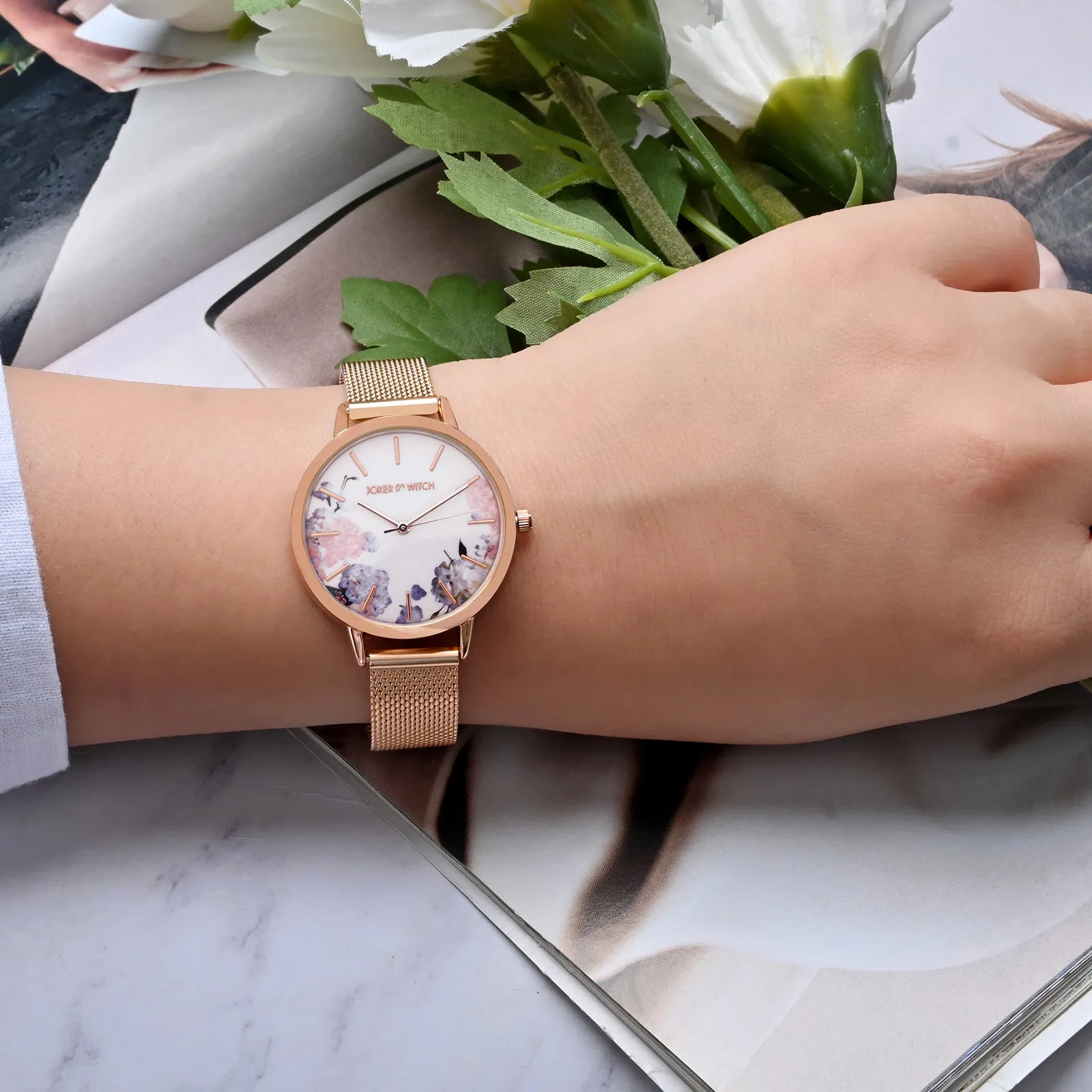 Tygra Rosegold Printed Dial Mesh Strap Watch