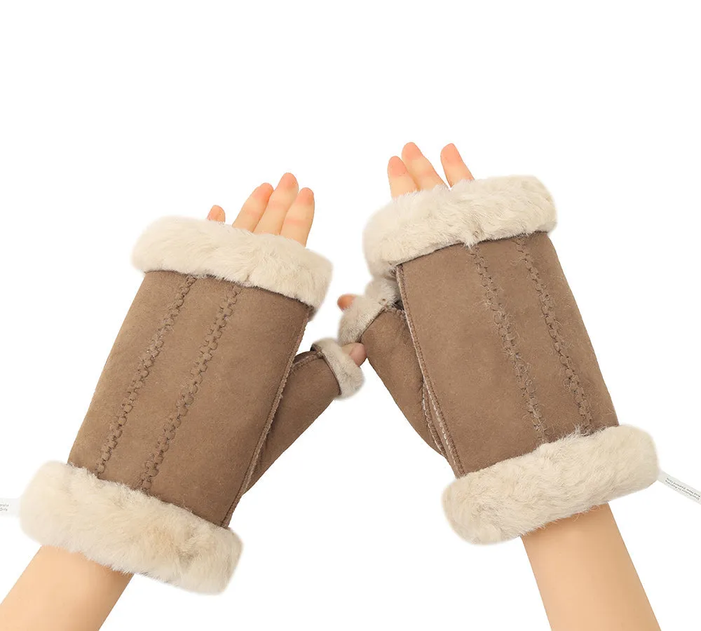 UGG AUSTRALIAN SHEPHERD Fluffy Fingerless Sheepskin Wool Mittens