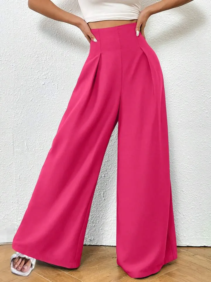 Ultra High Waist Plicated Detail Wide Leg Pants