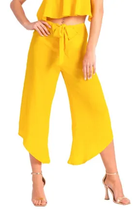 Yellow Waist Tie Asymmetric Cropped Tango Pants